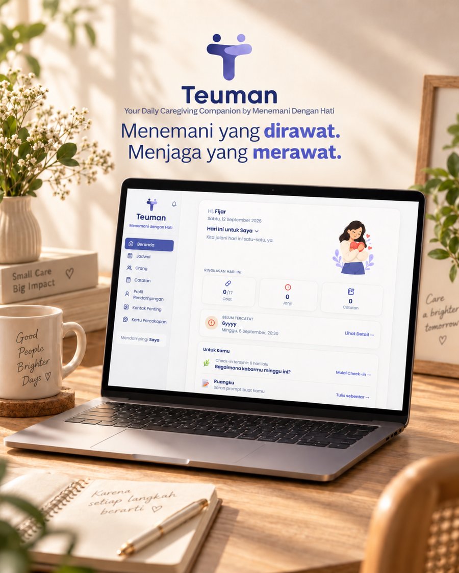 Tampilan aplikasi Teuman di laptop