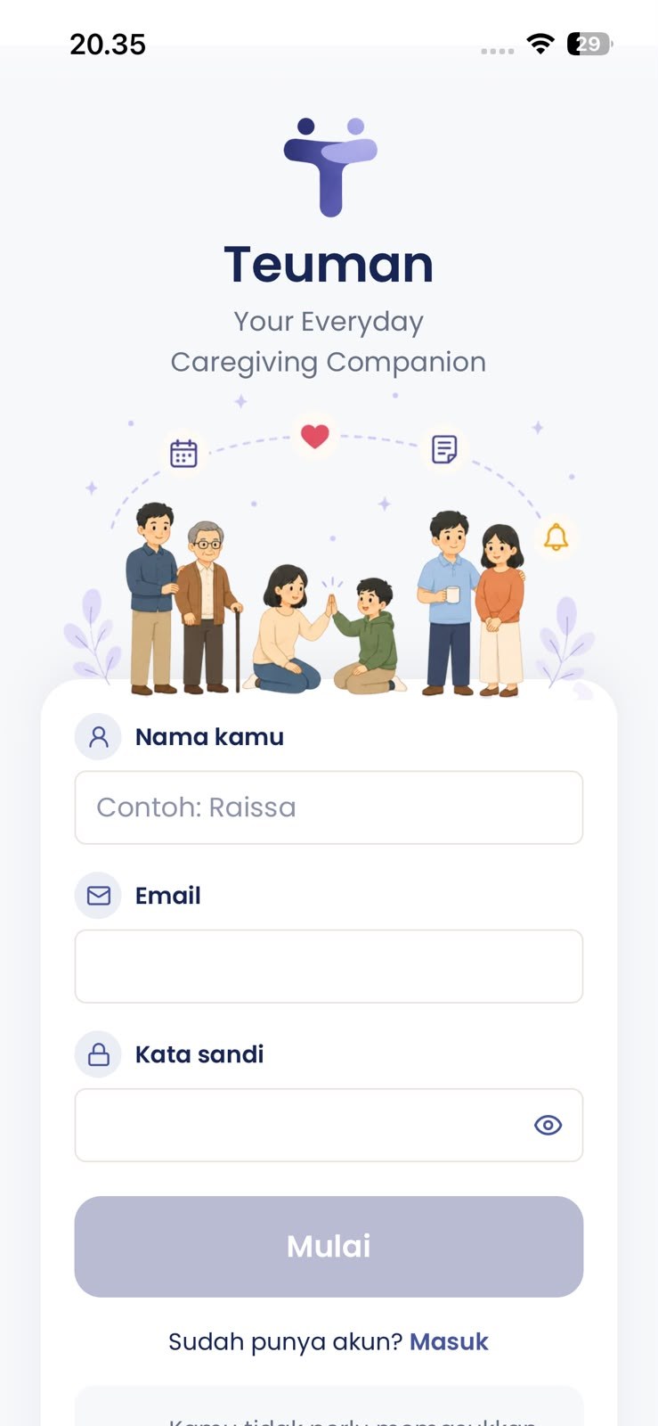 Tampilan aplikasi Teuman